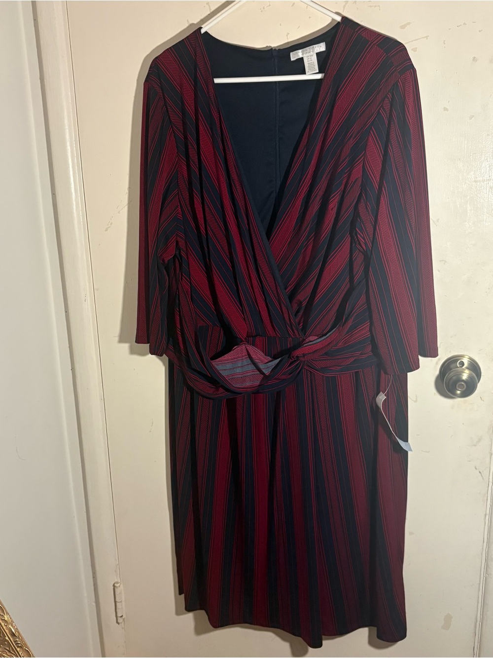 NWT London Times Red & Navy Striped Twist-Front Plus Size 20W Dress
